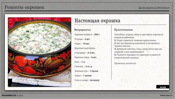 Рецепты окрошек Рецепты окрошек