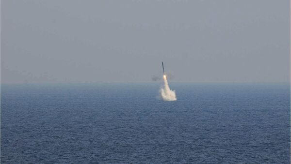 Запуск подводной версии сверхзвуковой крылатой ракеты БраМос. Архивное фото Запуск подводной версии сверхзвуковой крылатой ракеты БраМос. Архивное фото