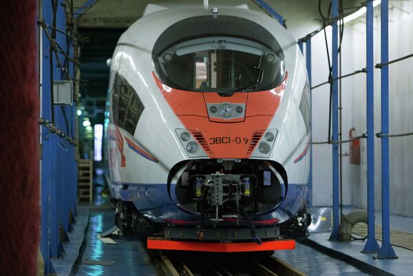 Новый состав поезда Сапсан в моторвагонном депо Металлострой Новый состав поезда Сапсан в моторвагонном депо Металлострой