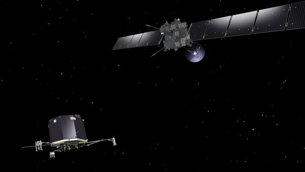 Зонд Rosetta развертывает посадочный модуль Philae на комете Зонд Rosetta развертывает посадочный модуль Philae на комете