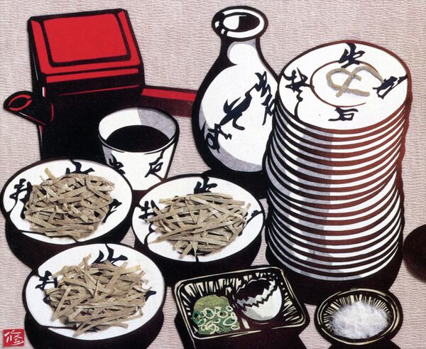 Сю Кубо. Гречневая лапша на тарелках. 1994 год Сю Кубо. Гречневая лапша на тарелках. 1994 год