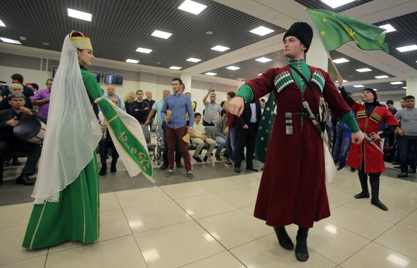 Представление во время встречи в аэропорту Шереметьево сборной России по дзюдо Представление во время встречи в аэропорту Шереметьево сборной России по дзюдо