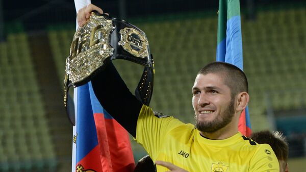 Чемпион абсолютного бойцовского чемпионата (UFC) в легком весе россиянин Хабиб Нурмагомедов Чемпион абсолютного бойцовского чемпионата (UFC) в легком весе россиянин Хабиб Нурмагомедов