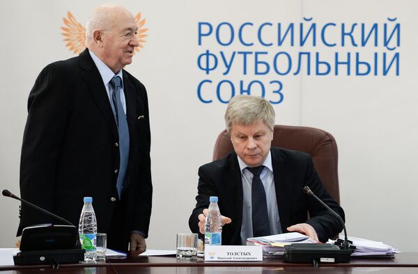 Первый вице-президент РФС Никита Симонян (слева) и президент Российского футбольного союза (РФС) Николай Толстых Первый вице-президент РФС Никита Симонян (слева) и президент Российского футбольного союза (РФС) Николай Толстых
