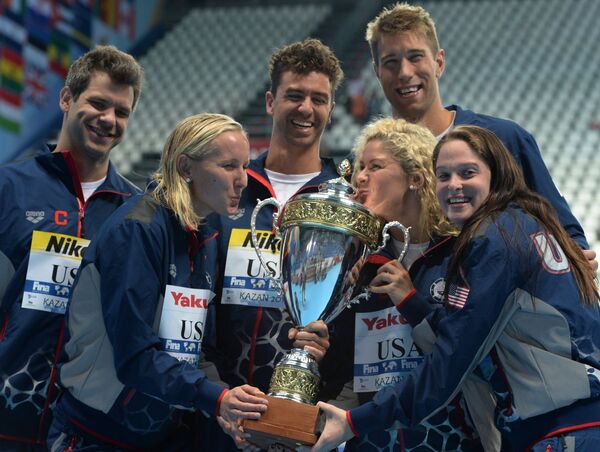 Спортсмены сборной США, ставшие лучшей командой XVI чемпионата мира по водным видам спорта в Казани Спортсмены сборной США, ставшие лучшей командой XVI чемпионата мира по водным видам спорта в Казани